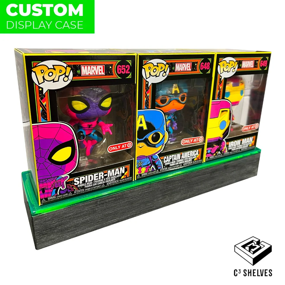 Custom Acrylic Wall Mount Display for Designer Toys (Single LONG Brushed Base with Colored Top) 2h x 15.25w x 4.5d - Image 3