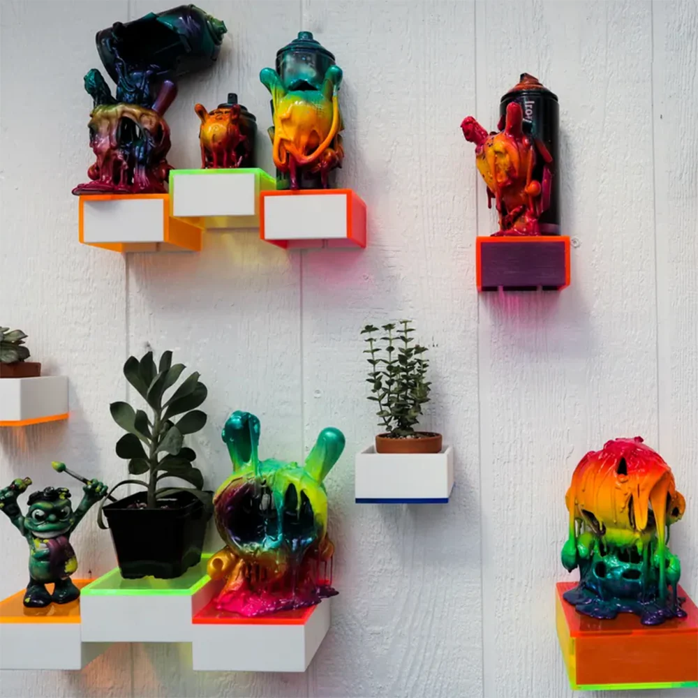 Custom Acrylic Wall Mount Display for Designer Toys (Single SMALL Brushed Base with Colored Top) 3.75w x 3.25d - Image 4